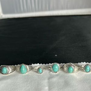 6 turquoise sliver rings